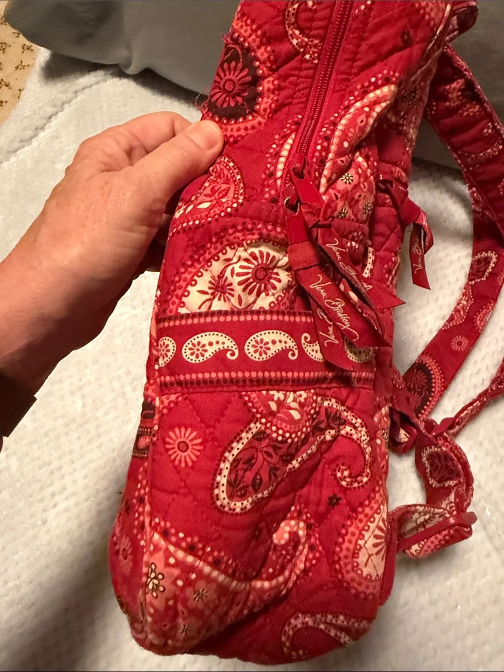 Vera Bradley Raspberry Fizz Backpack Retired 2008 Red Paisley Quilted